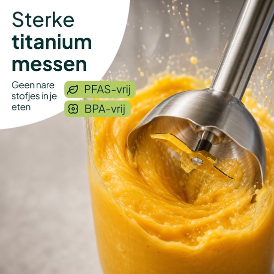 6-in-1 Staafmixer 1000W - Set - Hakmolen - 12 Snelheden - Incl. Melkopschuimer & Maatbeker - RVS - Vivid Green van MOA — afbeelding 4
