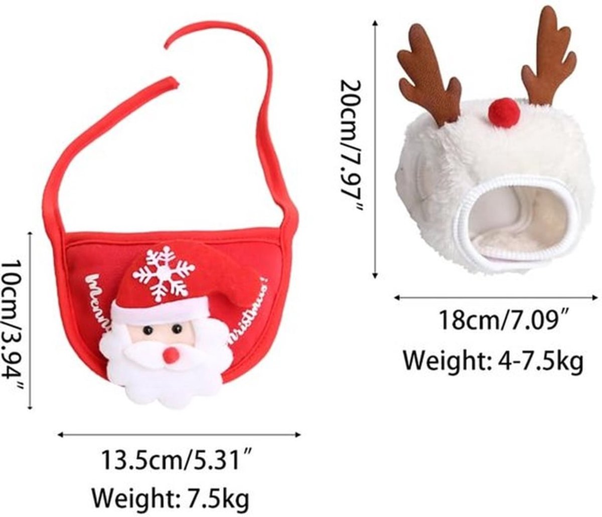 Kerstmutsen Set van 2 - Slabbetjes voor Huisdieren - Warme Kerstbandana - Feestelijke Halsdoek - Zacht Kort Pluche - Ideaal voor Winter - Huisdierkostuum