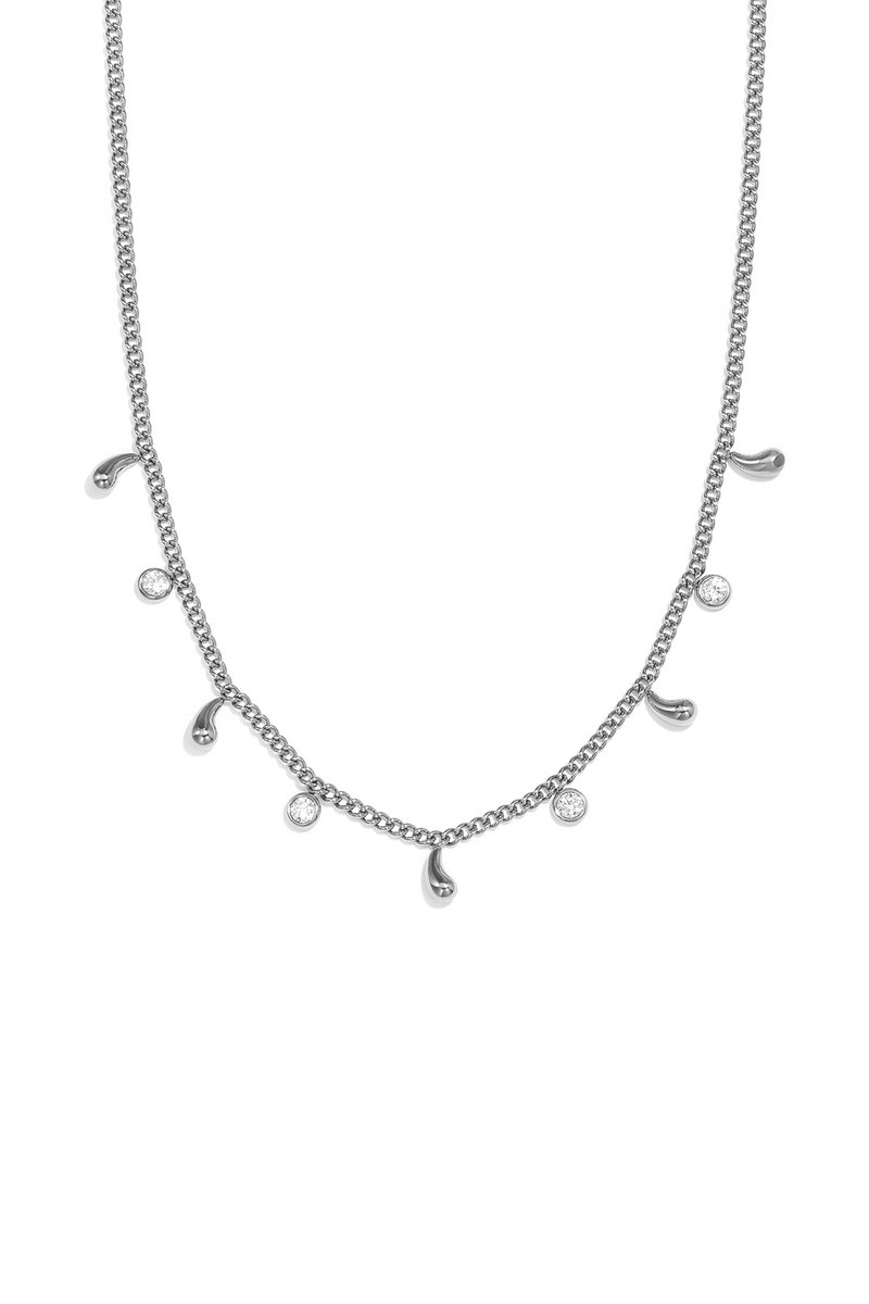 Vloeiende Schakelketting met Druppelvormige Hanger – RVS - Zilver
