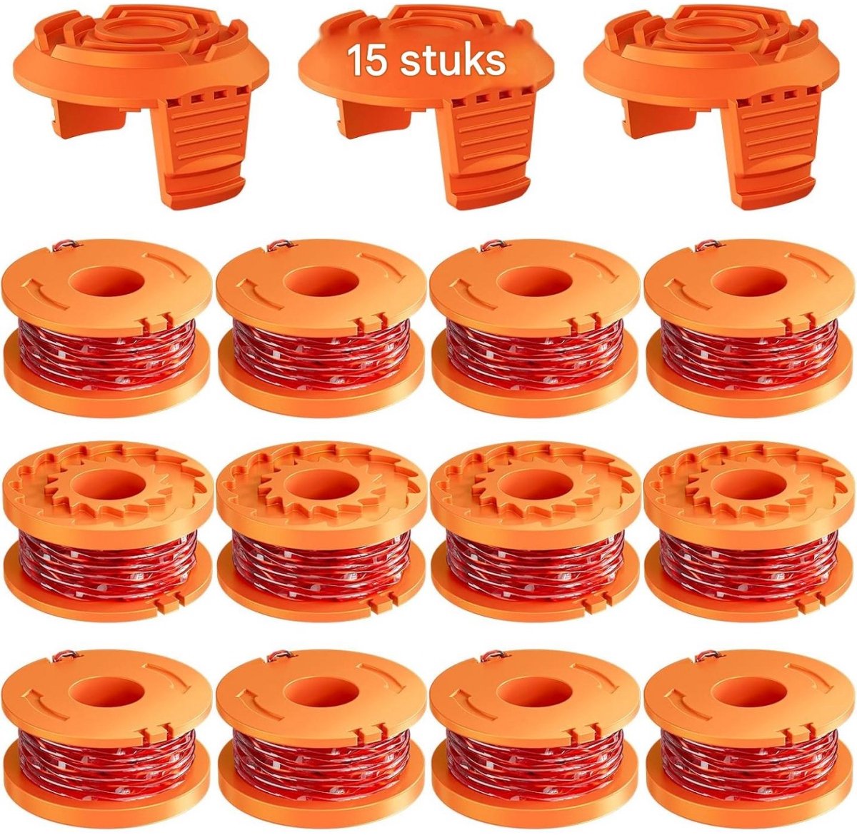 SSTRWGOOD Vervangingsspoelen - 15-delige set - Geschikt voor Worx grasmaaiers - Maaidraden met een diameter van 1,65 mm - Geschikt voor Worx accugrasmaaiers - 12 verpakkingen maaidraadspoelen en 3 verpakkingen eindkapjes