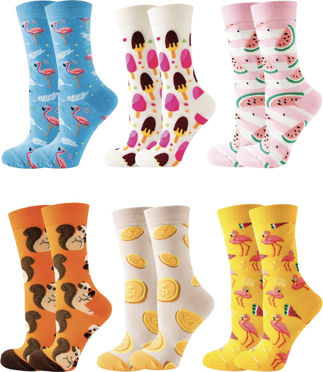 SilverAndCoco - 6 Paar Gekke Vrolijke Foute Sokken / Leuke Grappige Happy Oranje Dikke Warme Huissokken Dames & Heren Kerstcadeau pakket / Thermosokken Katoen / Wintersokken Mannen en Vrouwen Socks Sinterklaas Schoen Kerst Cadeautje