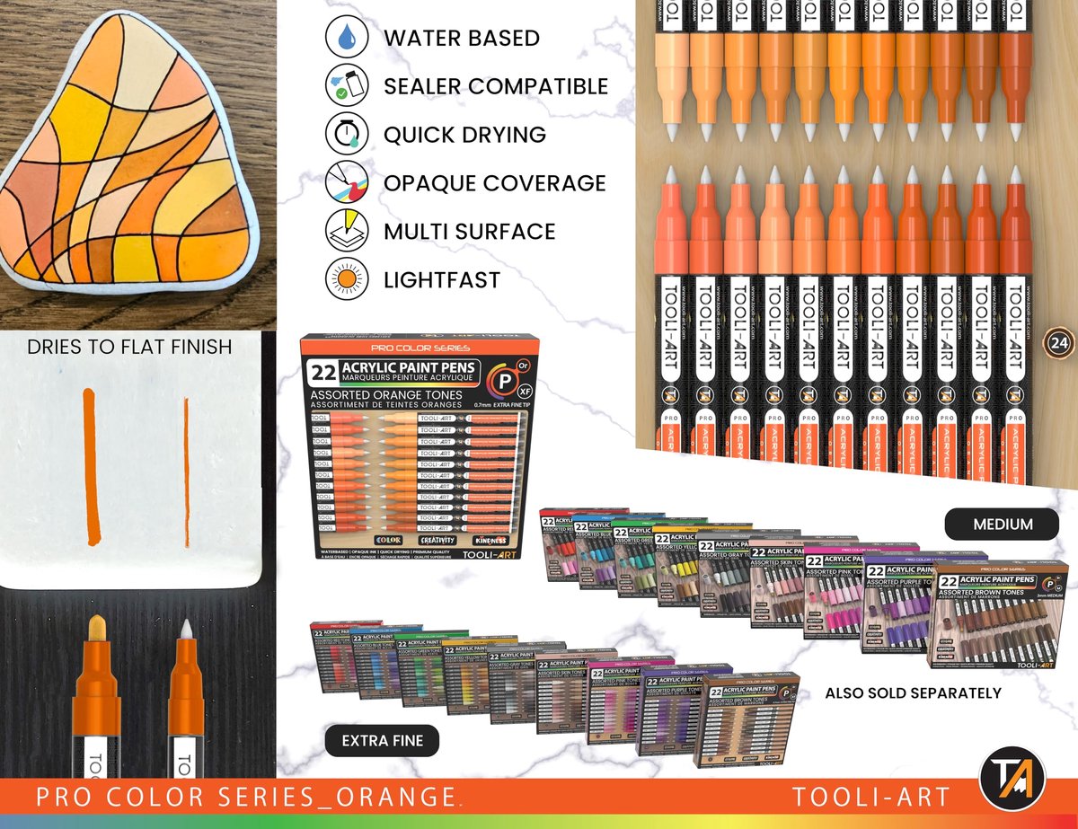Acrylmarkers Oranje 22 Kleuren – Extra Fijne Punt 0,7 mm – Sneldrogend – Voor Glas, Hout, Metaal & Steen