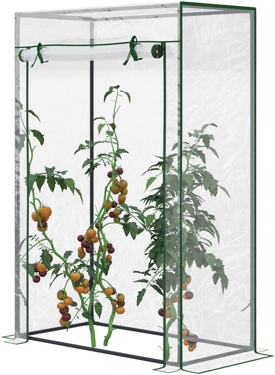 Kweekkas Foliekas - 100x50x150 cm - verzwaarde PVC-zeil - staalconstructie - oprolbare ritsdeur - Tuinkas voor Tomaten Groenten Bloemen & Fruit - Wit