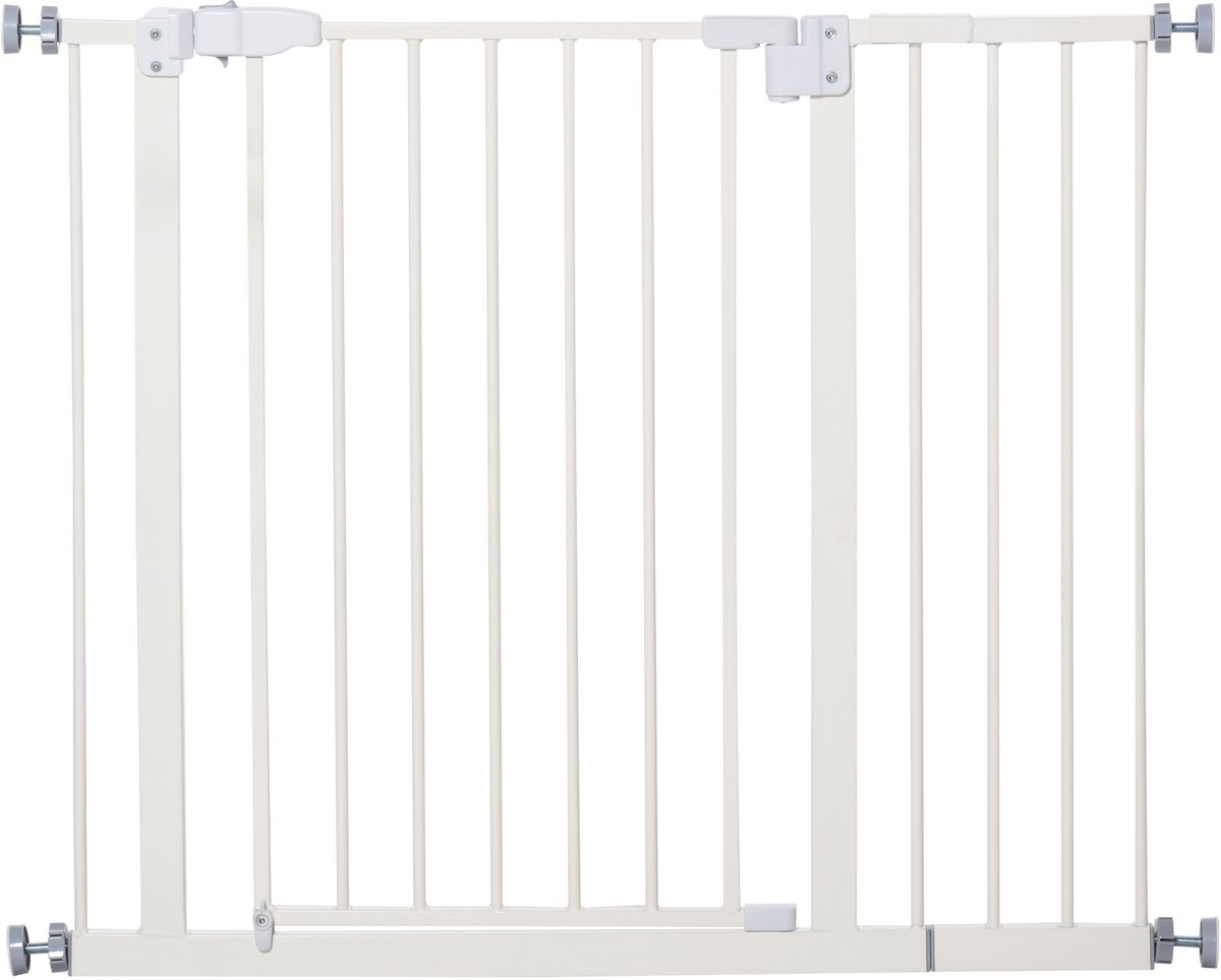 Traphekje Zonder Boren - Hondenhek - breedte 74-80/91,5-97,5 cm - dubbele vergrendeling - automatische sluiting - staal - wit