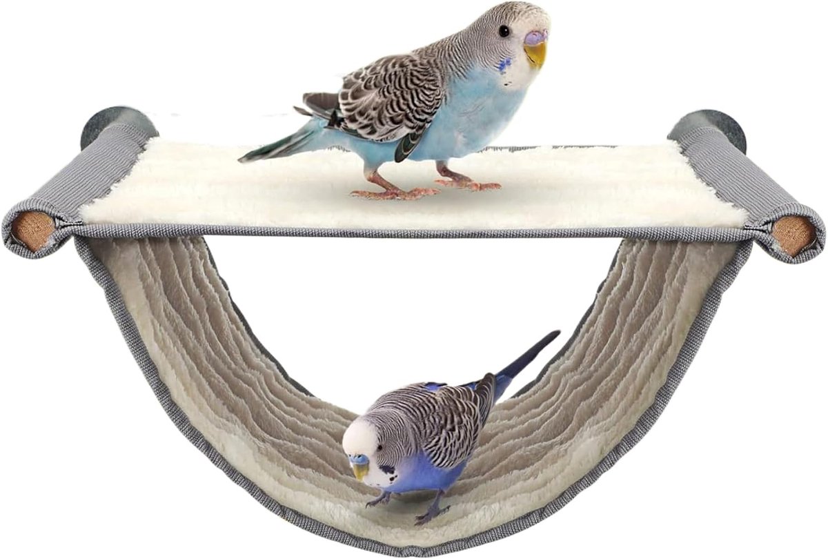 KZQ Vogelhangmat - Zacht warm hangend nestje voor parkieten, valkparkieten, grasparkieten en vinken - Kooiaccessoire, winterwarm, comfortabel - Grijs