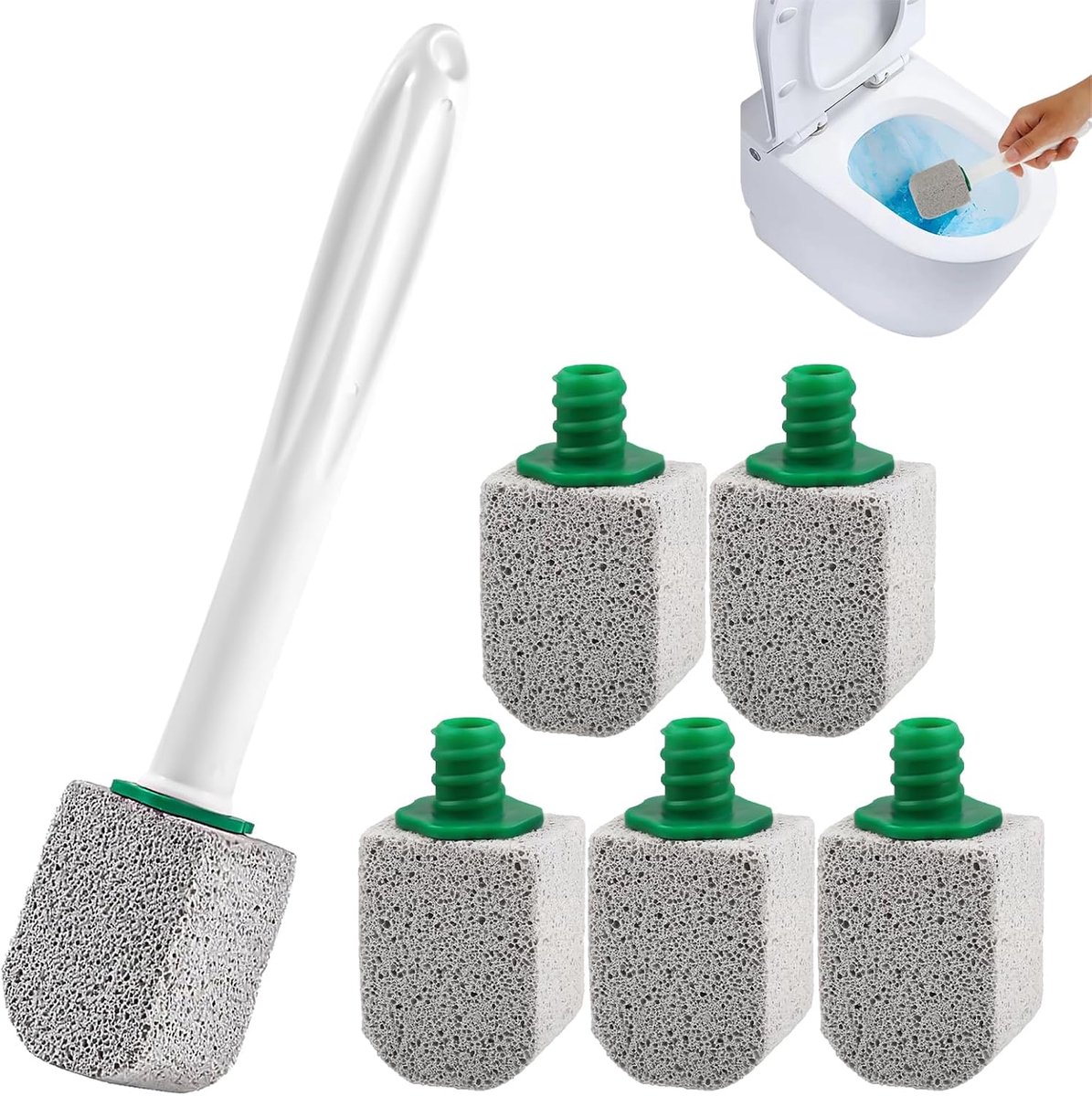 Puimsteen toiletreiniger set - 5 puimstenen met handvat - natuurlijke puimsteen - effectieve kalkaanslag verwijdering - ShopVlot