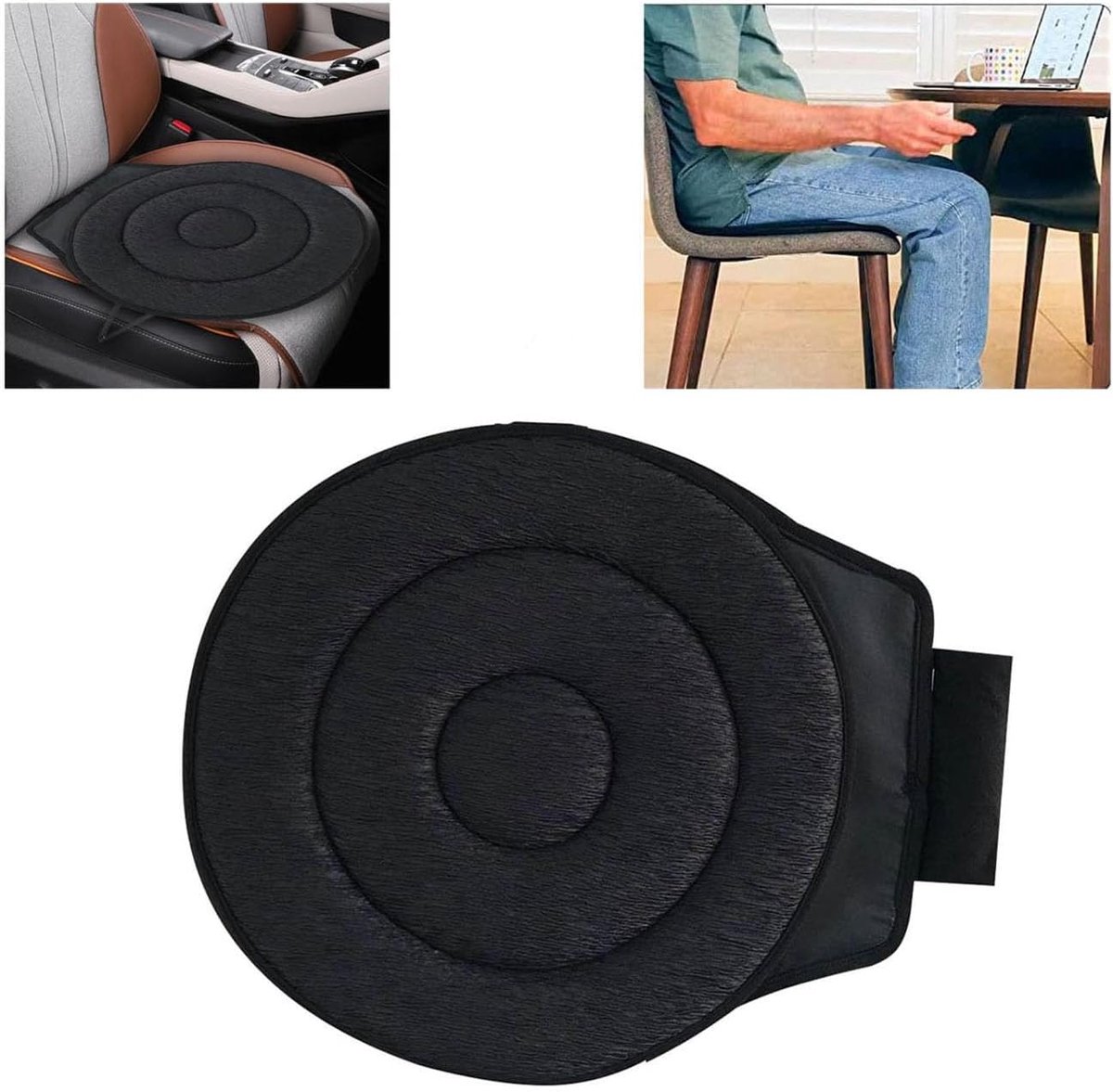 KZQ Draaikussen autostoel - 360° draaibaar zitkussen met antislip en memory foam - Voor ouderen, senioren, comfortabel in- en uitstappen - Auto, kantoor, thuis - Zwart