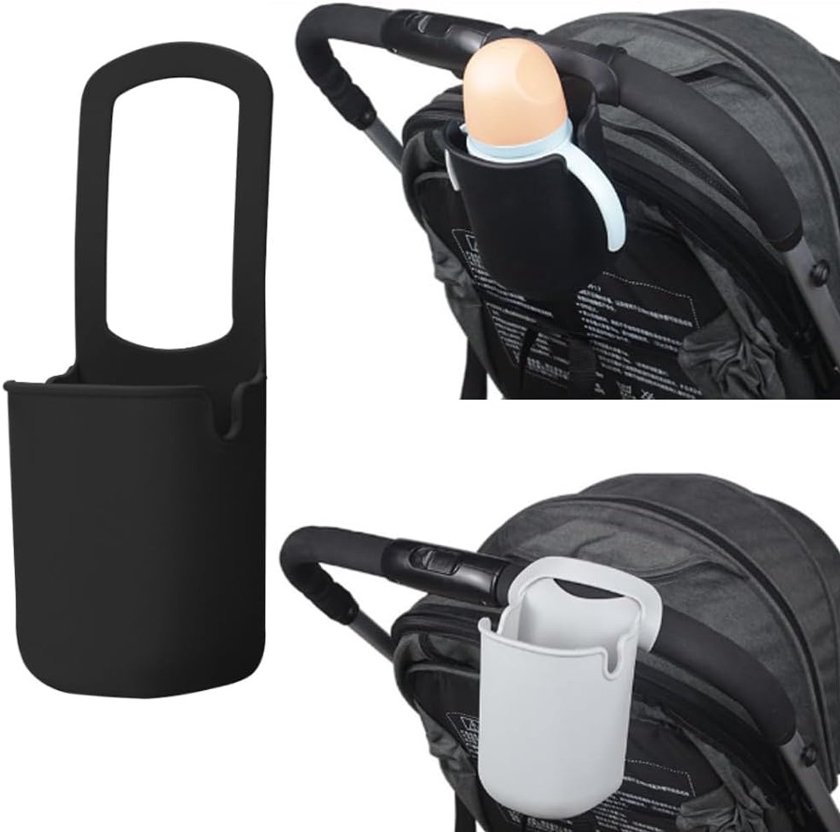 KZQ Fietsbekerhouder - Siliconen bekerhouder - Siliconen drinkhouder voor kinderwagen - Afneembare waterfleshouder - Universele draagbare bekerhouder voor buiten - Geschikt voor kinderwagens, rolstoelen, rollators, scooters en fietsen - Zwart
