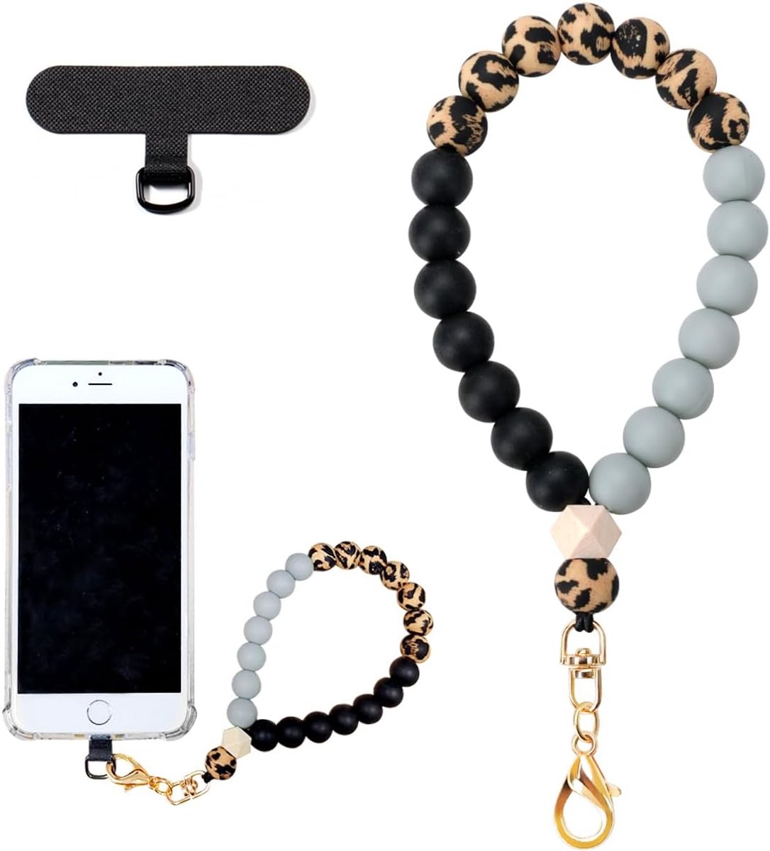 Telefoonkoord - Marmer Kleur Siliconen Telefoonpolsbandje - Met Bevestigingslipje - Elastisch Hands-free Armband - Geschikt voor Alle Telefoons - Stevig en Comfortabel - Stijlvol Accessoire - Universele Pasvorm - Korte Koord - 16 cm