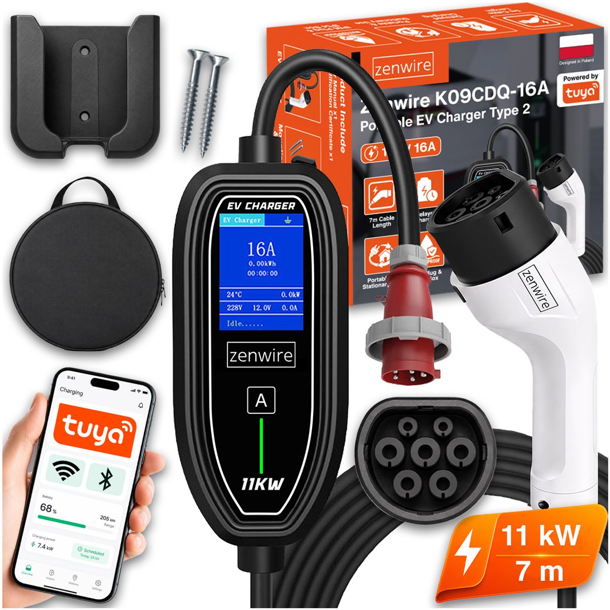 Zenwire - Oplader Voor Elektrische Auto's - EV Wallbox - 11 kW - 16 A - Type 2 - WiFi 7 m