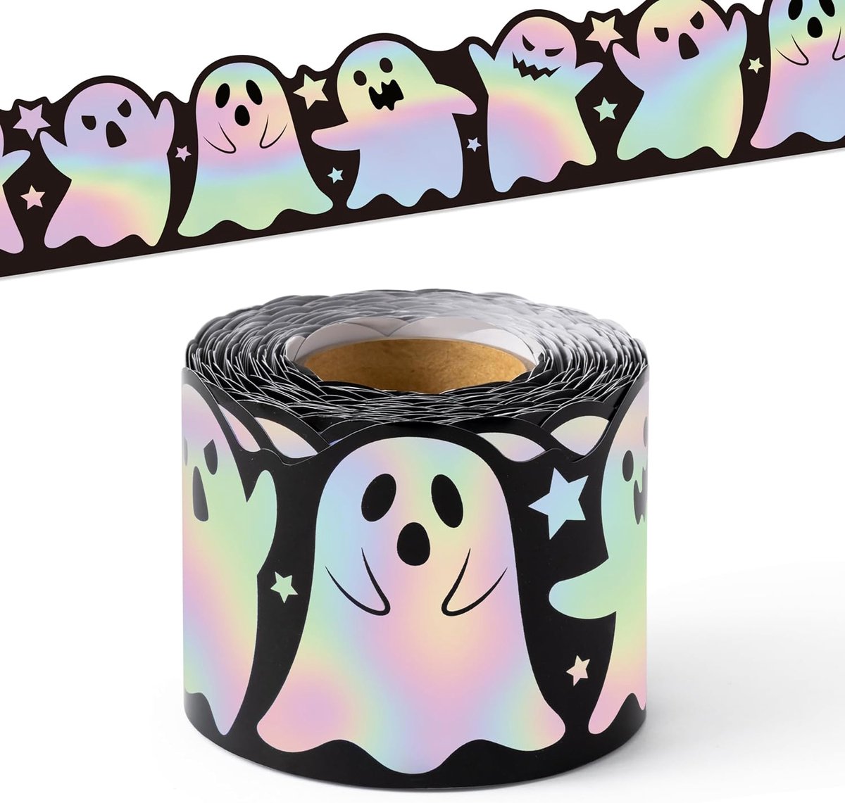 2 rollen Halloween "Boo" randdecoratie (zelfklevende stickers) - 5 meter rol - Levendige effecten - Halloween thema - Geschikt voor prikborden, klaslokalen, kantoren, schoolborden, deuren en feestdecoraties