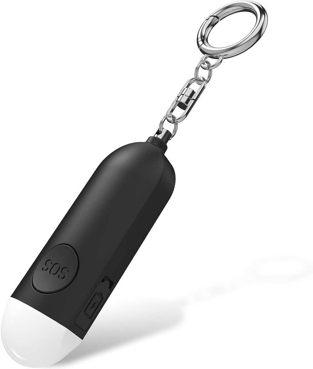Persoonlijk Zakalarm - 130 dB Sirene met Stroboscoop & LED-Lampje - USB Oplaadbaar Veiligheidssleutelhanger - Paniekalarm voor Ouderen, Vrouwen & Iedereen - Zelfverdediging Accessoire - Compact & Draagbaar - Zwart