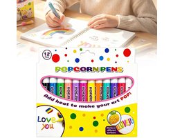 Namajunas - Popcornpennen 12-kleurenset - 3D-reliëfstift - 3D-stiften voor wenskaarten, scrapbooking, DIY-schilderen - Magische Puffy Stiften - Cadeau voor jongens en meisjes vanaf 5 jaar - 3d pennen tekenset