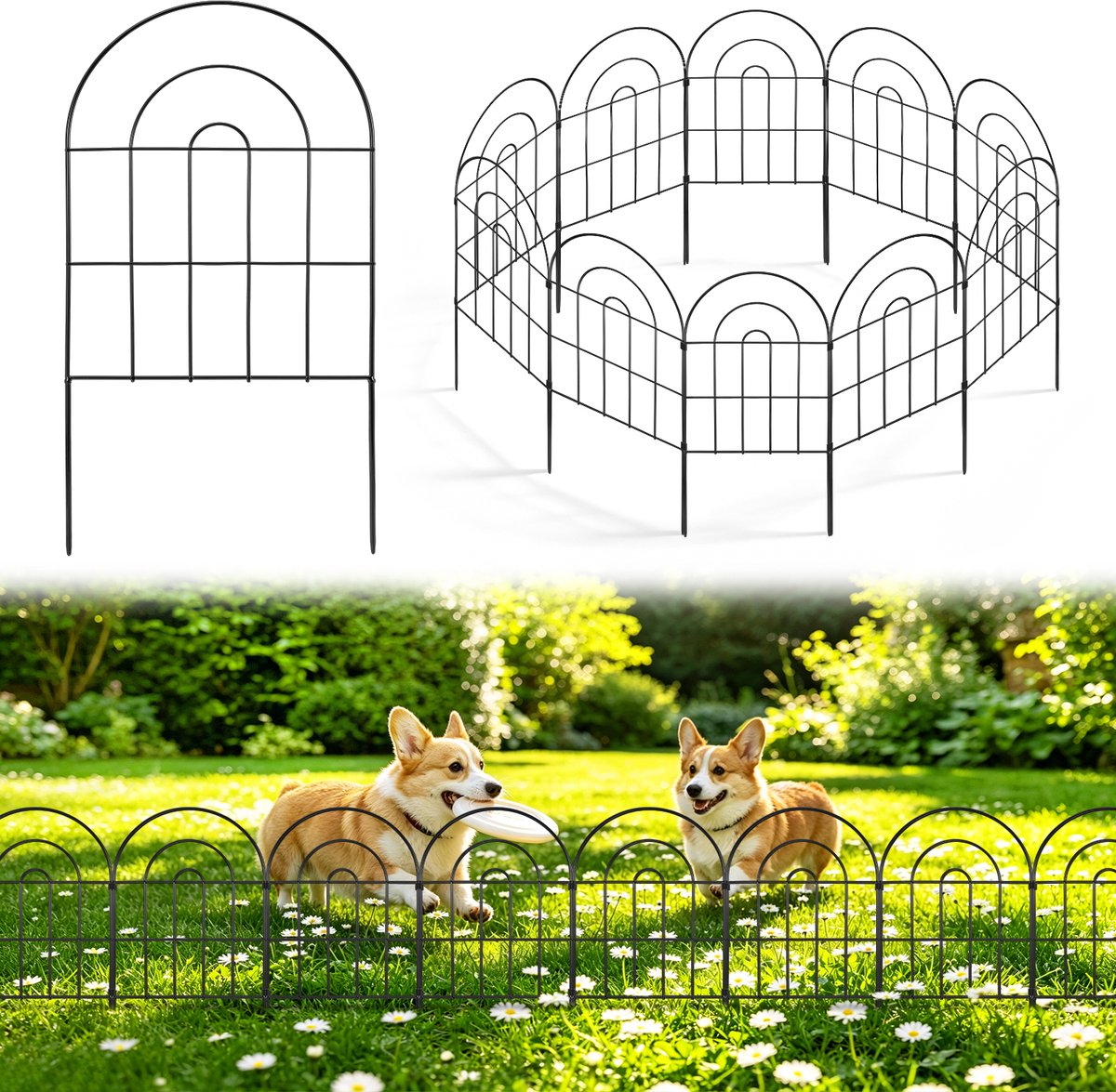 Lemlit Tuinhek 10 Stuks - Metalen Insteekhek, Borderhek, Sierhek, Gazonrand, Dierenhek en Parkhek met Boogdesign voor Tuin Bloemperk Gazon - 32,5 x 61 cm - Zwart