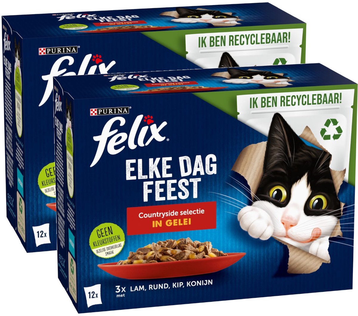 Felix Felix Elke Dag Feest Selectie In Gelei Lam&Rundvlees&Kieken - Multipack - Katten Natvoer - 2040g (2x12x85g)