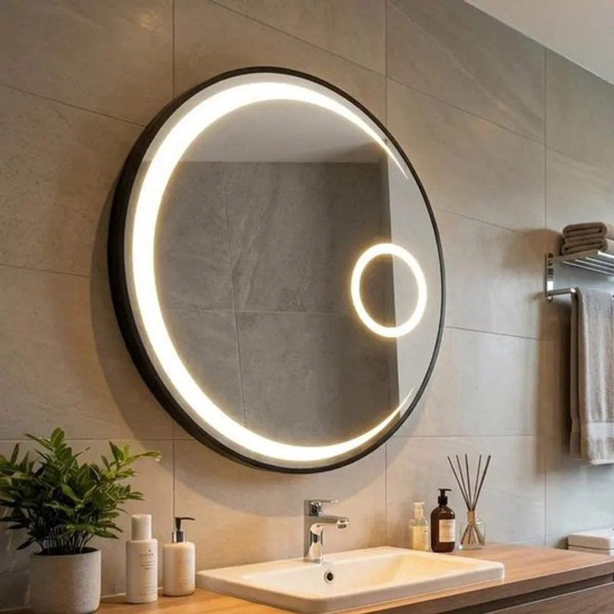 Circulaire make-upspiegel met 3 kleuren licht en 3x vergroting, 61cm slimme wandspiegel