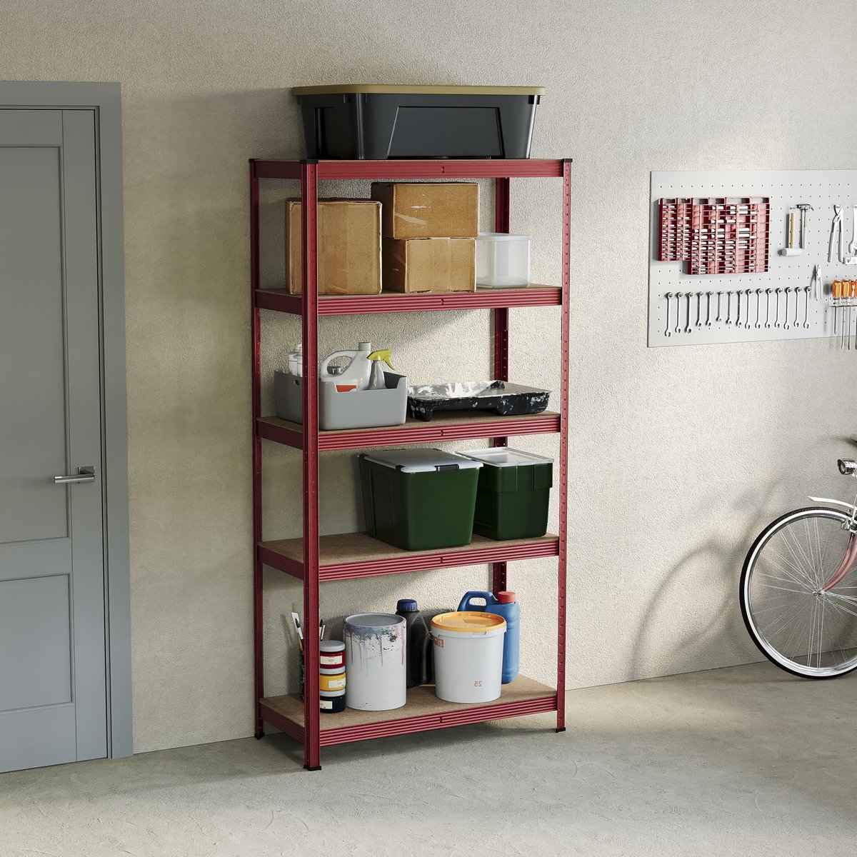 Solidchoice - 5-laags Opslagrek voor Garage en Keuken, Rood