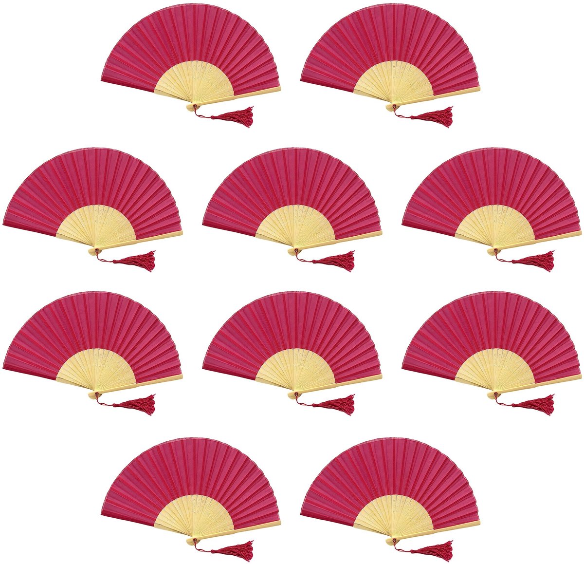 Solidchoice - Set van 10 Handfans met Bamboe Ribben Diep Roze