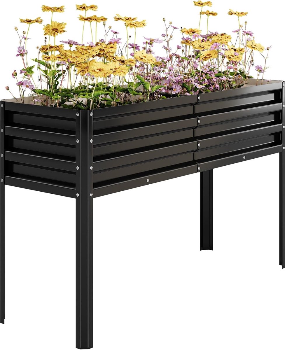 Verhoogde Moestuinbak op Poten - 127 x 46 x 80 cm - Gegalvaniseerd Staal - Ergonomische Kweektafel voor Groenten, Kruiden & Bloemen - Plantenbak voor Buiten met Afwateringsgaten - Roestvrij