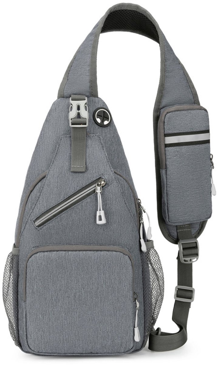 Klein crossbody schoudertasje - met telefoonvakje - verstelbare schouderband - borsttas voor dames en heren - casual model voor wandelen reizen en sport—Lichtgrijs