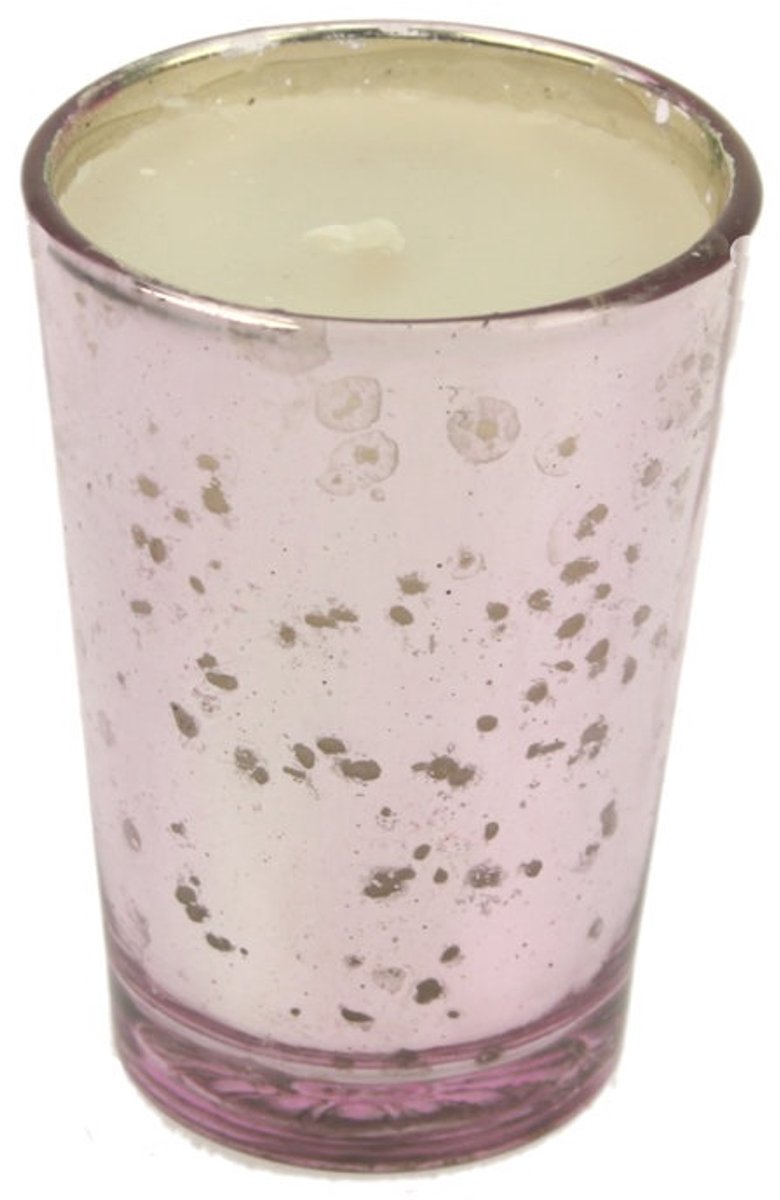 Glas met kaars zacht roze Ø6xH9cm