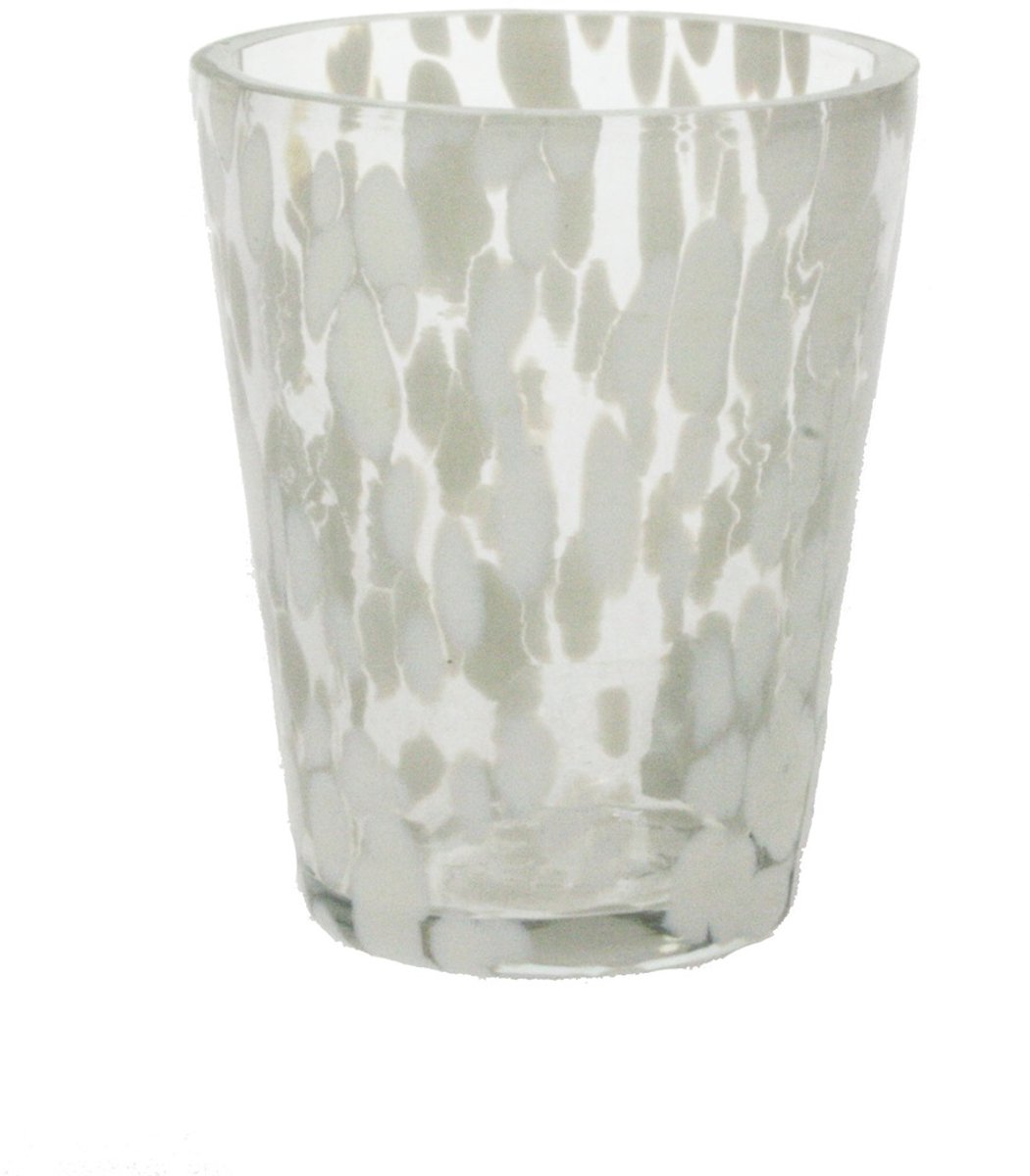 Windlicht glas wit gevlekt Ø7,5x10cm