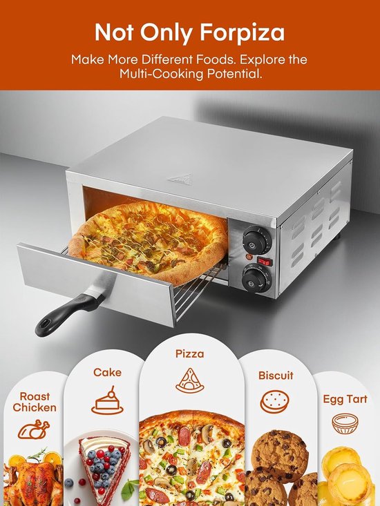 Professionele Pizzaoven 2000W - Elektrische Horeca Pizzaoven - 12 Inch - Tot 350°C - RVS - 15 Minuten Timer - Voor Pizza, Brood en Gebak — afbeelding 5