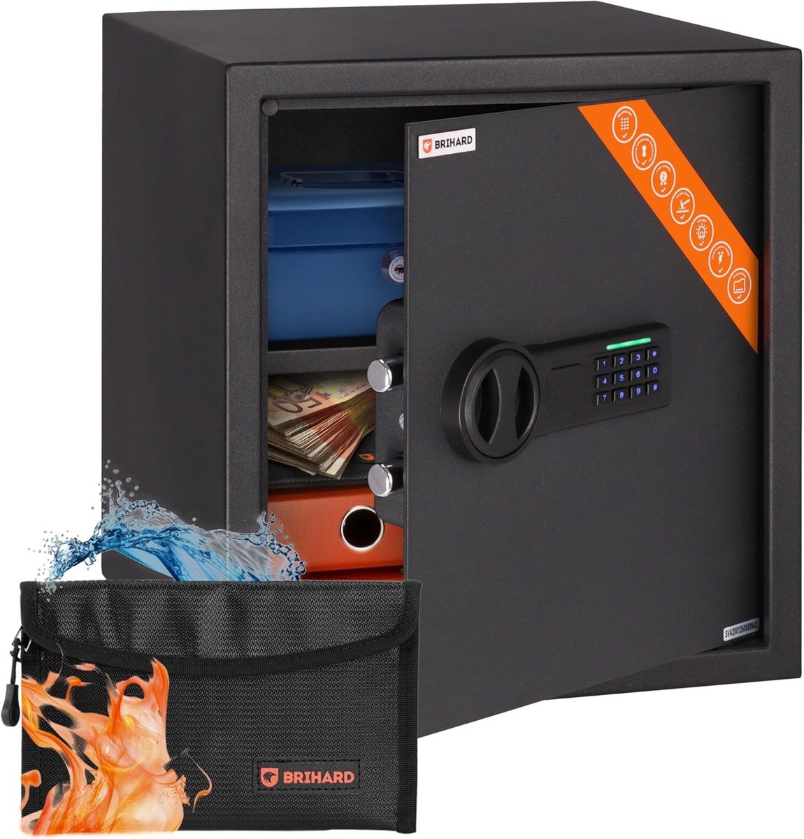 Business Elektronische Kluis - Zwart - 40 x 38 x 38 cm - Brand- en Waterbestendig - Voor Kantoor en Thuisbeveiliging