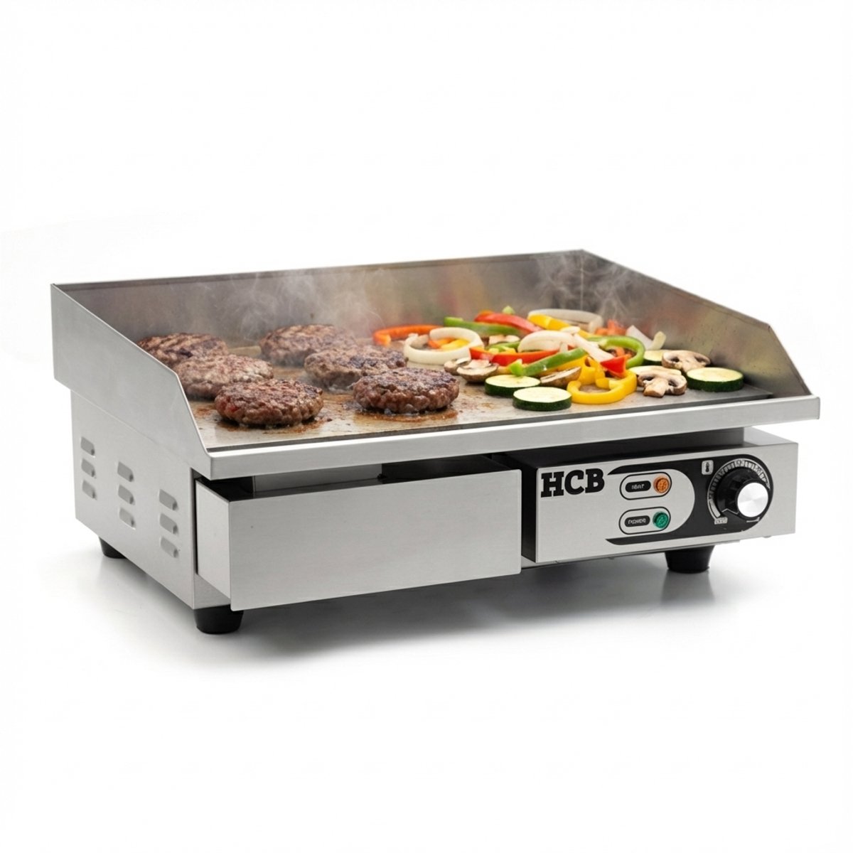 HCB® - Professionele Horeca Bakplaat - glad - 230V - RVS / INOX - Electrisch Teppanyaki Grill apparaat - 43x55x25 cm (DxBxH) - 23 kg - 2575
