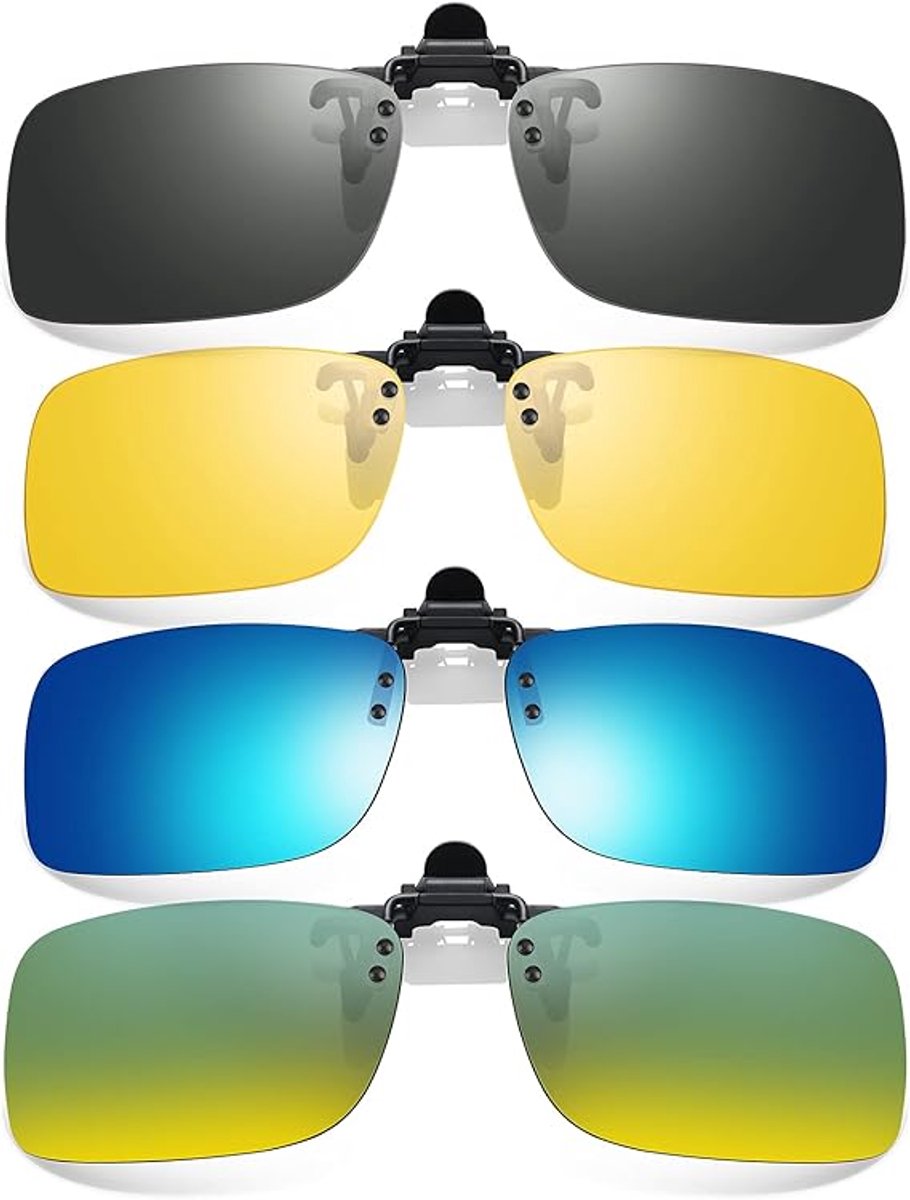 4 stuks Clip-on zonnebril - Clip on zonnebril heren - Clip on zonnebril dames - Brilclip - Voorzetbril - Zonnebril - UV-bescherming - Unisex - Opklapbare zonnebril - 4 kleuren - 13*5.8cm
