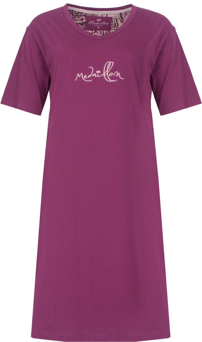 Medaillon Dames Nachthemd - Korte Mouwen - Violet - Maat 3XL