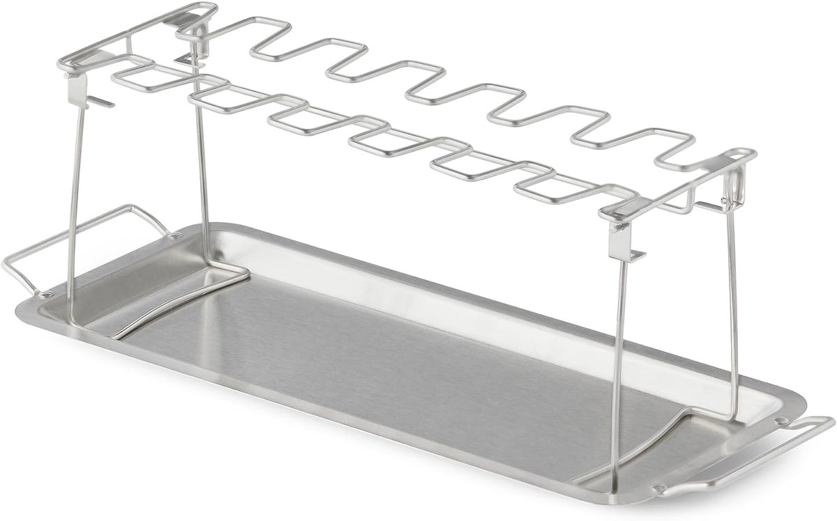 Kippenvleugelhouder - Voor 12 poten - Kipstandaard - Bierblik Kip - Bierkip - Chicken Sitter - Kiphouder - bbq accesoires – kiphouder Oven - Inclusief Opvangbakje – inklapbaar - Voor BBQ & Oven - Zilver