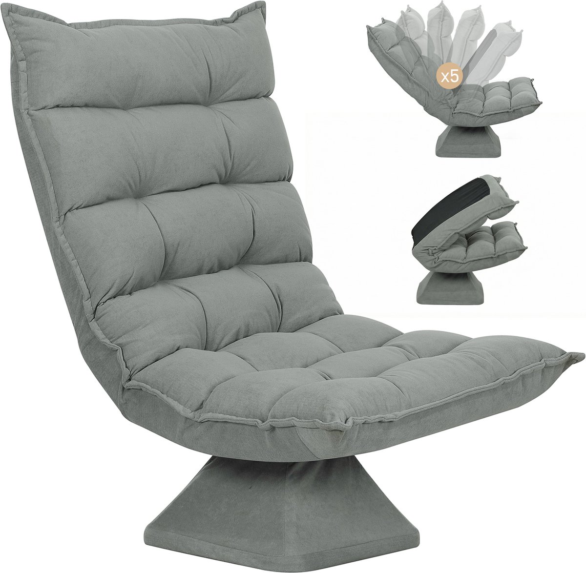 HOMCOM Vloerstoel - Microvezelfluwelen stof - 62x70x95cm - Grijs