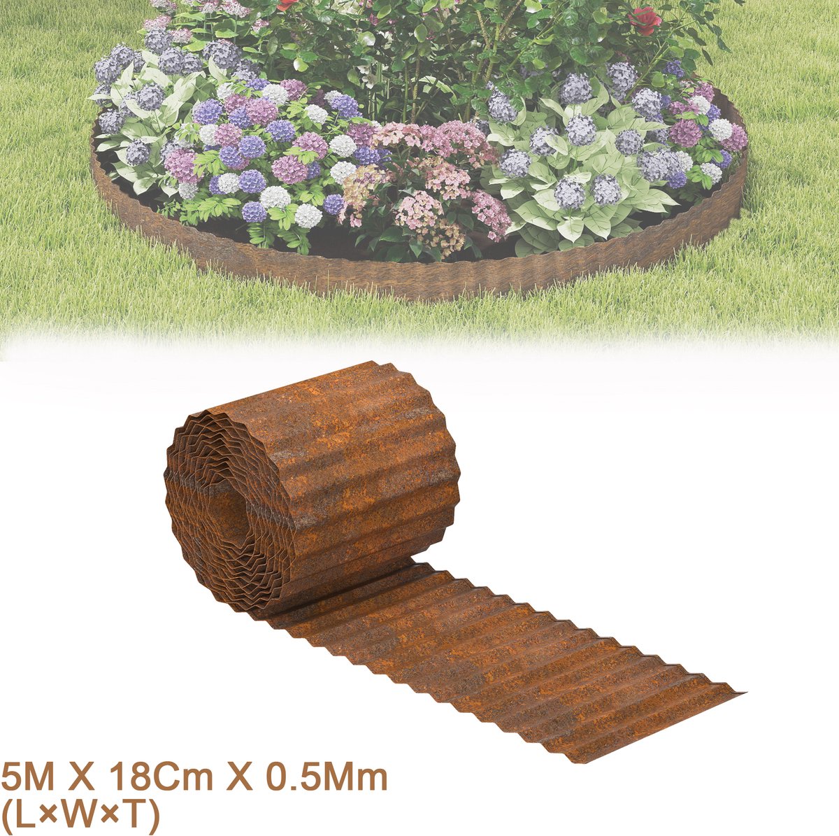 Gazonrand Cortenstaal 5m – Golvende Metalen Bedrand – Flexibele Borderrand met Roestlook – 18 cm Hoog