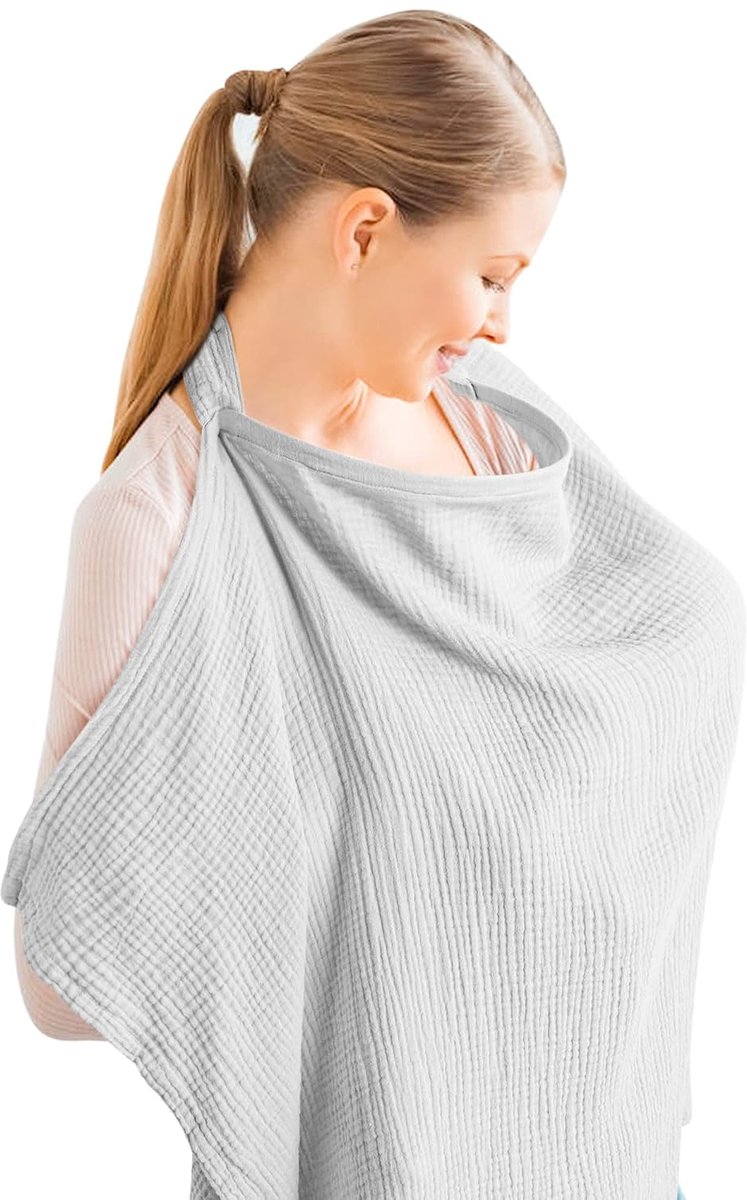 Katoenen Voedingsdoek voor Borstvoeding - Multifunctionele Babydoek met Verstevigde Rand - Privacydoek voor Autostoel en Draagzak - Grijs