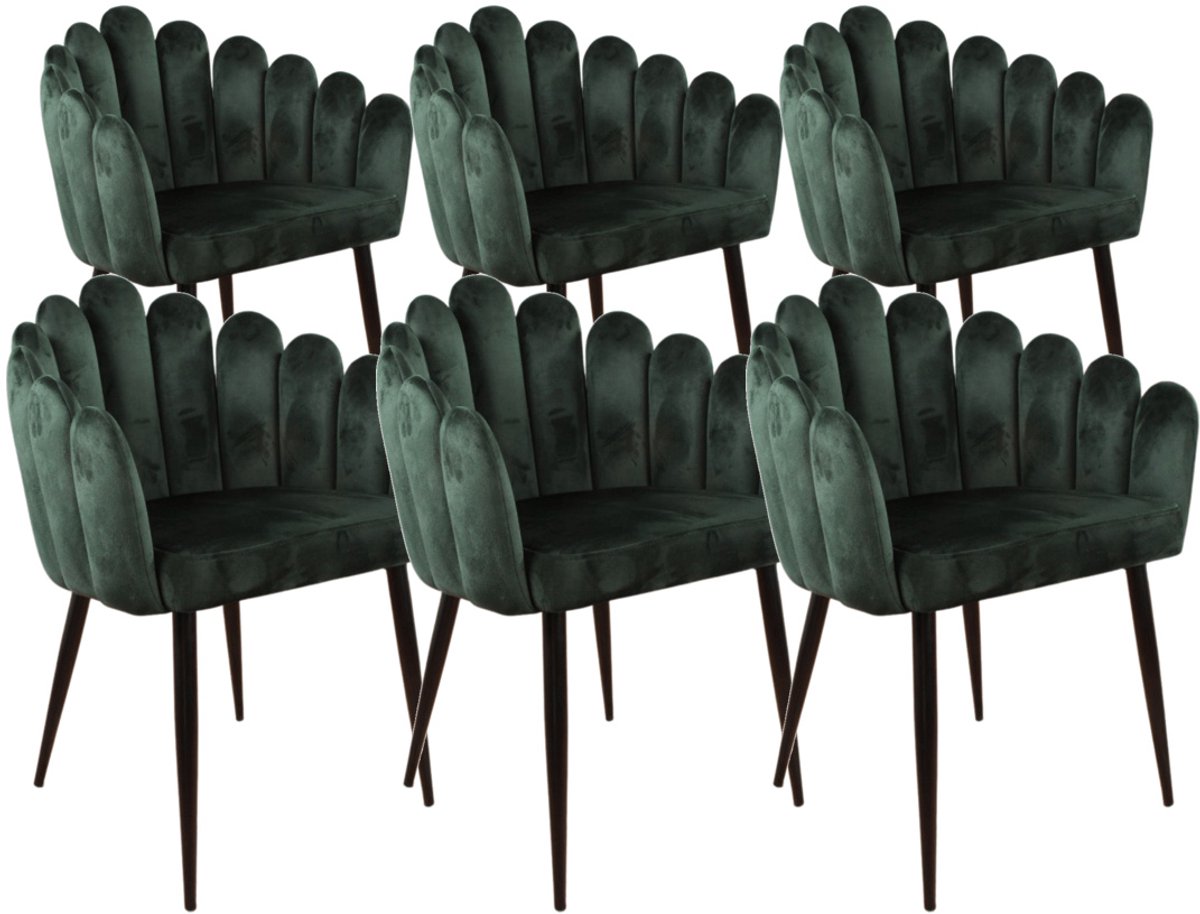 DS4U® - Flower eetkamerstoel - Set van 6 - Groen - Velvet