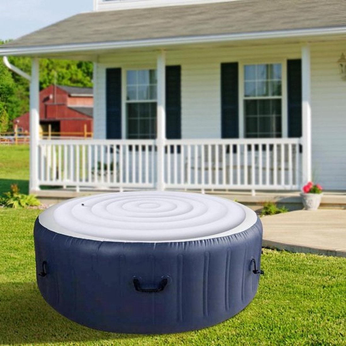 Ronde Opblaasbaar Bubbelbad Ø135 cm, Energiebesparend Opvouwbaar Deksel, Regenoverloopdeksel voor Buiten Spa's.