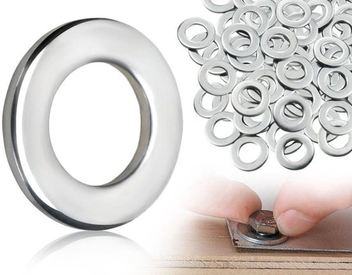 Sluitringen 100 stuks - Roestvrij Staal - Platte Sluitringen - Metalen Sluitringen - Voor Schroeven/Moeren - Hoogwaardige Kwaliteit - Ringetjes