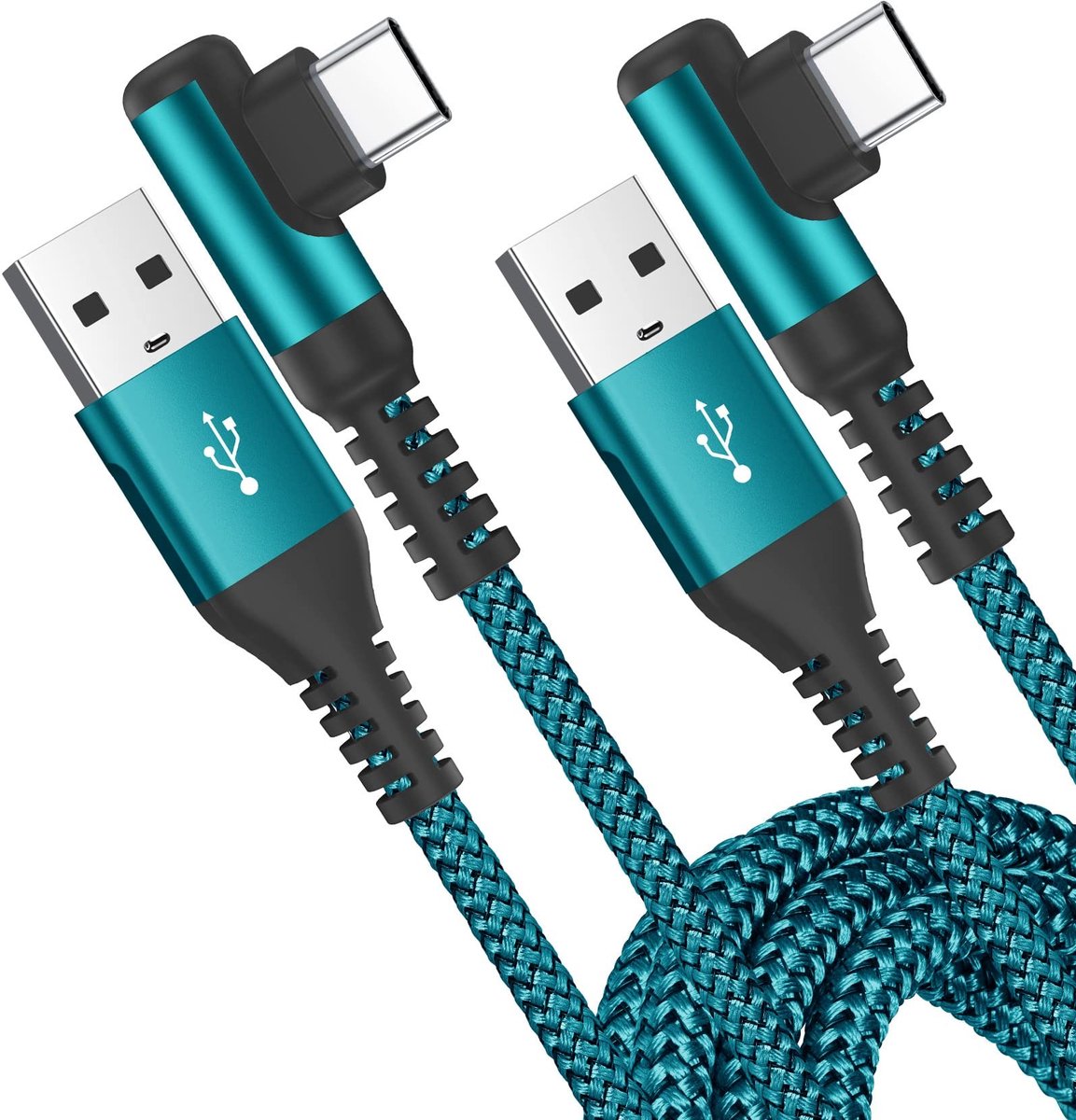 Solidchoice - USB C Kabel 90 Graden [2 Stuks, 2M] Snelle Oplader USB A naar Type C