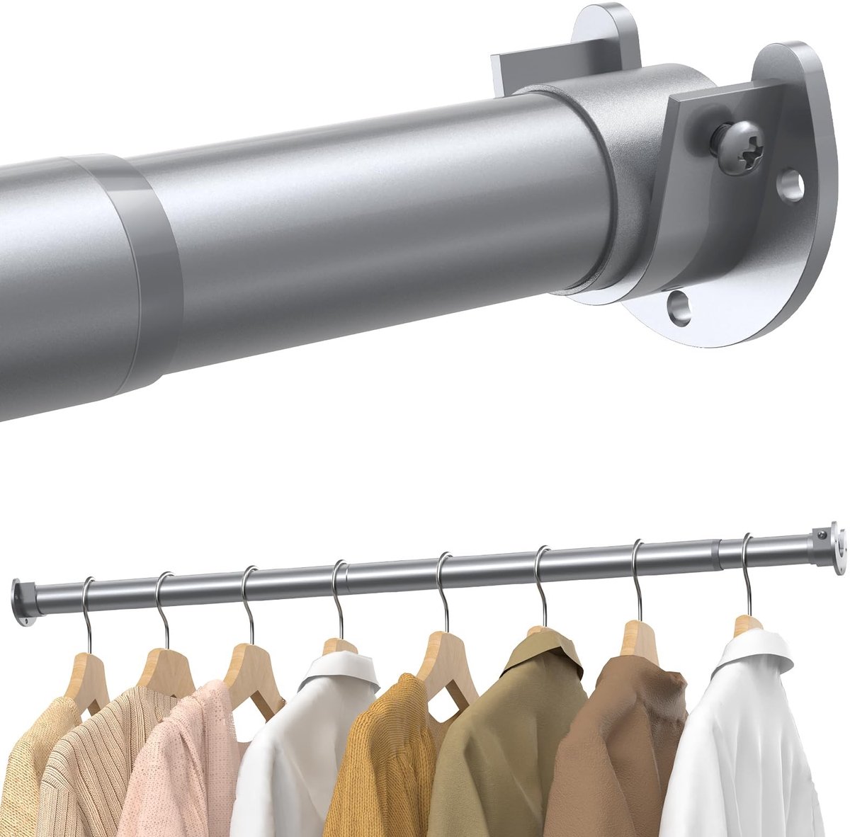 Solidchoice - Verstelbare Kledingrail 43-173 cm voor Kasten en RV in Zilver