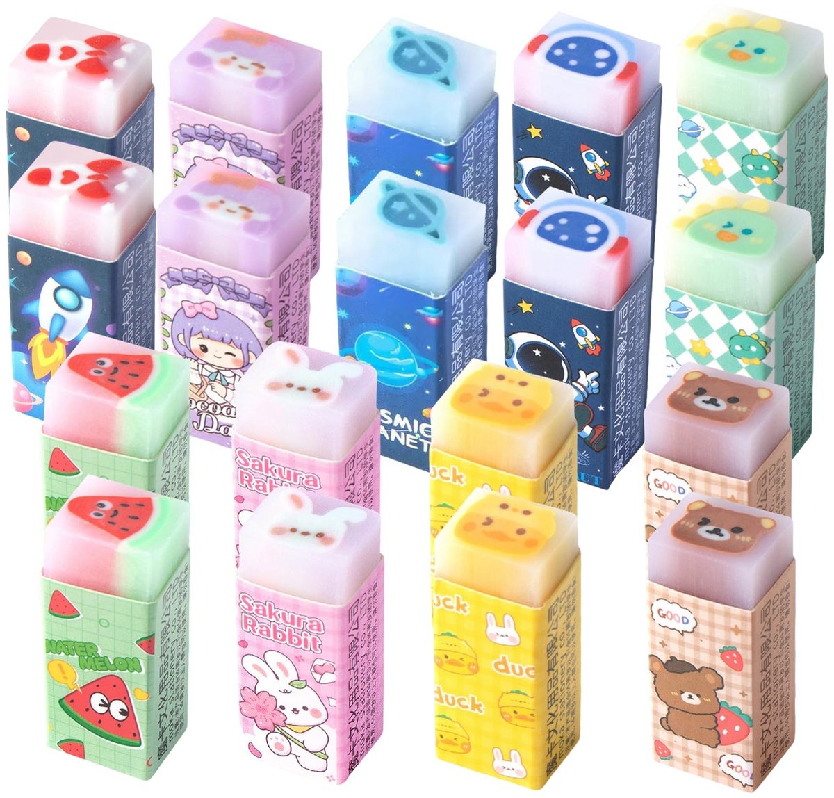 Solidchoice - Set van 18 Kleurrijke En Creatieve Gum voor Kinderen
