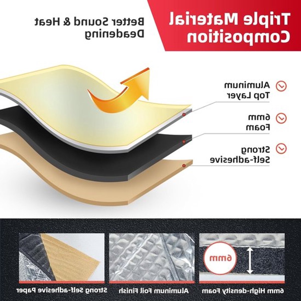 Set van 13 stuks 6mm geluidsisolatiematten van aluminium, zelfklevend, voor warmte- en geluidsisolatie (1.67㎡)