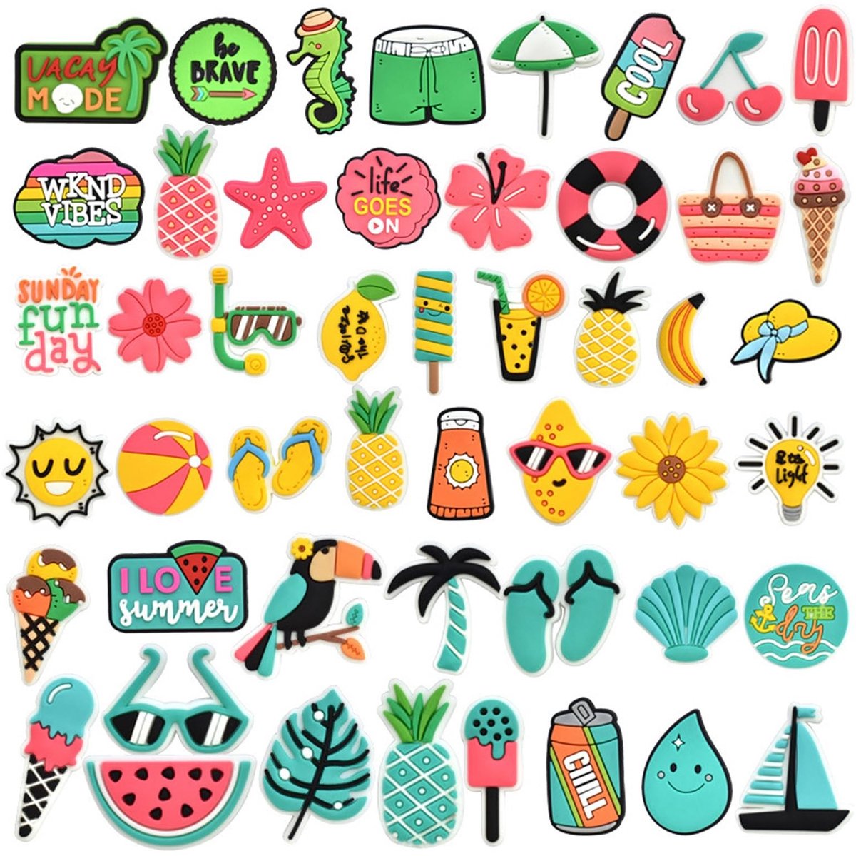 Solidchoice - 50 Stuks Zomer Schoen Charms voor Clogs, Diverse Stijlen