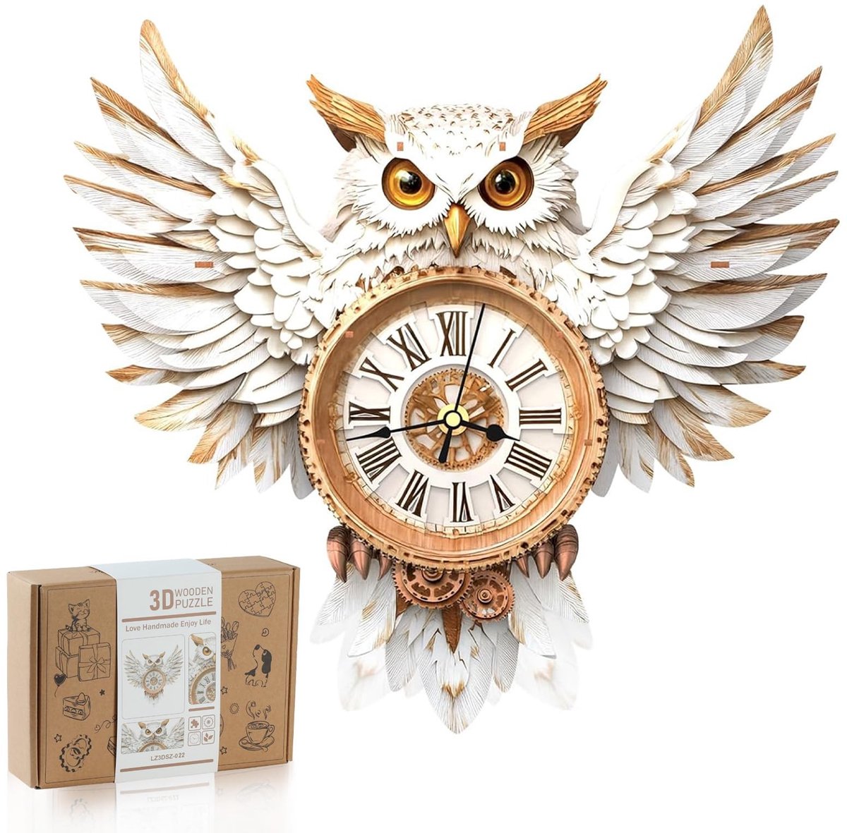 Solidchoice - 3D Houten Puzzel Sneeuwuil met Klokfunctie