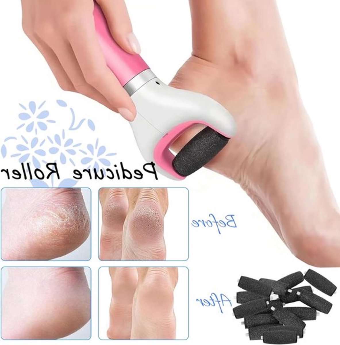 Set van 15 vervangende rollen voor voetverzorging - ergonomische pedicure pads voor een effectieve exfoliatie en zachte voeten