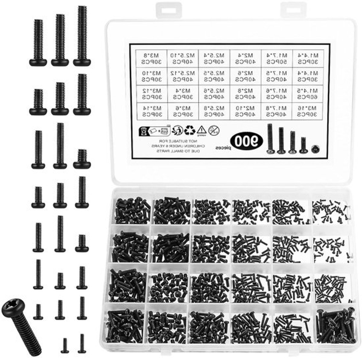 900 Stuks Laptop en Computer Schroeven Set - Zwarte Phillips Ronde Kop Geschikt voor SSD en Elektronische Reparatie - M1.4 M1.7 M2 M2.5 M3 Assortiment voor Klussen en Onderhoud