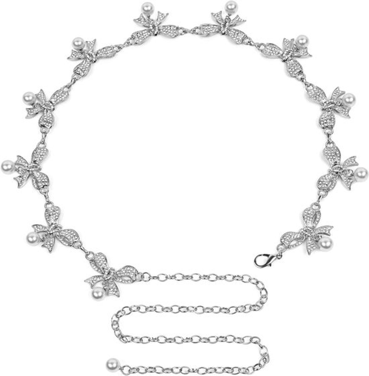 - Dames Ketting Riem - Metalen Vlinderdas - Verstelbare Lichaamsketting - Parelhanger - Jurken Feesten Vrijetijdskleding - Sieradenaccessoires - Geschikt voor Ketting Riem Zilver - Verstelbaar tot 119,4 cm