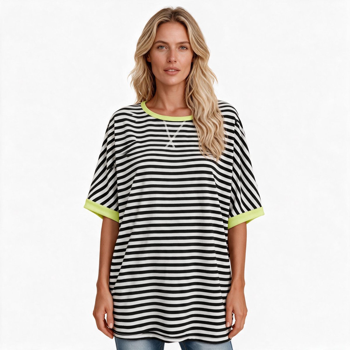 Imily Bela Dames Oversized Gestreept T-shirt met Contrasterende Bies