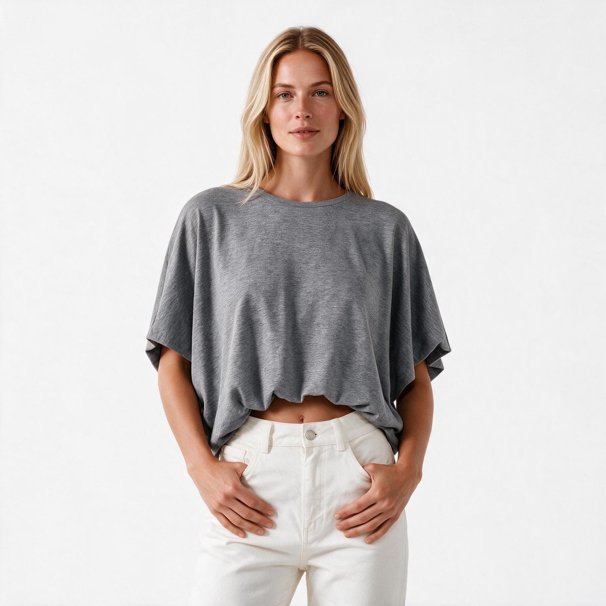 Imily Bela Dames Oversized Croptop met Wijde Korte Mouwen