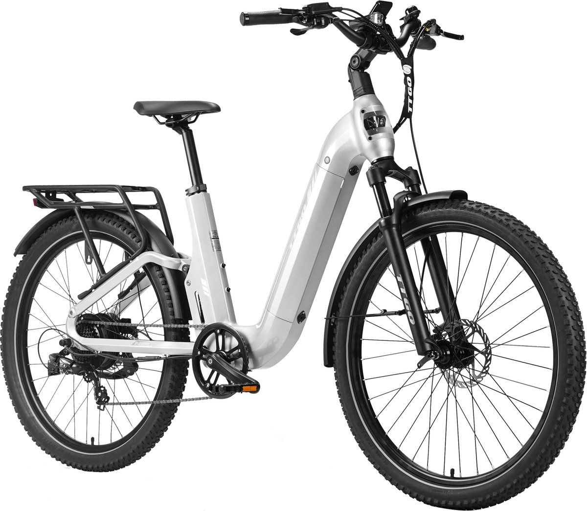 27,5 inch Elektrische Fiets - Full Suspension Elektrische Mountainbike -Softtail Frame - 120 km Actieradius - 720Wh Grote Accu(48V 15Ah) - 70Nm Krachtig Koppel - Hydraulische Schijfremmen - Shimano 7 Versnellingen - Elektrische Stadsfiets - Zilver